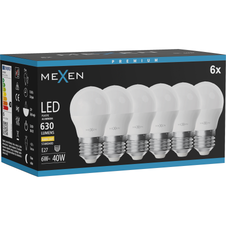 Mexen Nova 6x żarówka LED E27, G45, 6W, Ciepła - 3000K, 630 lm - L101-E27-0630-01x06