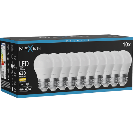 Mexen Nova 10x żarówka LED E27, G45, 6W, Ciepła - 3000K, 630 lm - L101-E27-0630-01x10