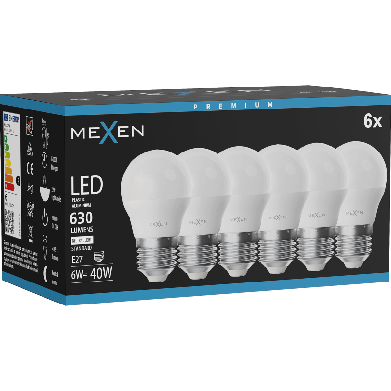 Mexen Nova 6x żarówka LED E27, G45, 6W, Neutralna - 4000K, 630 lm - L101-E27-0640-01x06