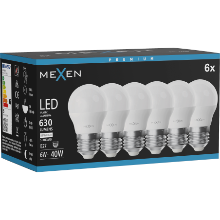 Mexen Nova 6x żarówka LED E27, G45, 6W, Neutralna - 4000K, 630 lm - L101-E27-0640-01x06