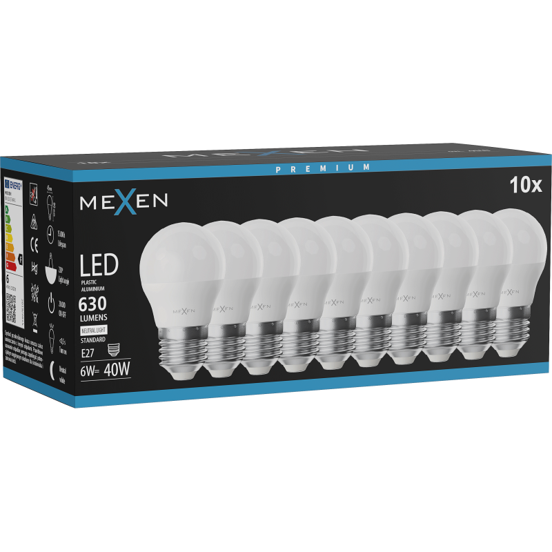 Mexen Nova 10x żarówka LED E27, G45, 6W, Neutralna - 4000K, 630 lm - L101-E27-0640-01x10