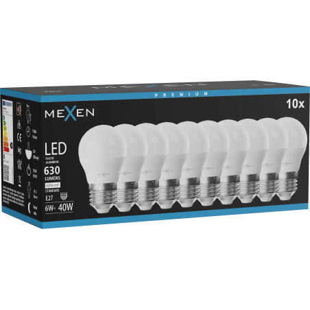 Mexen Nova 10x żarówka LED E27, G45, 6W, Neutralna - 4000K, 630 lm - L101-E27-0640-01x10