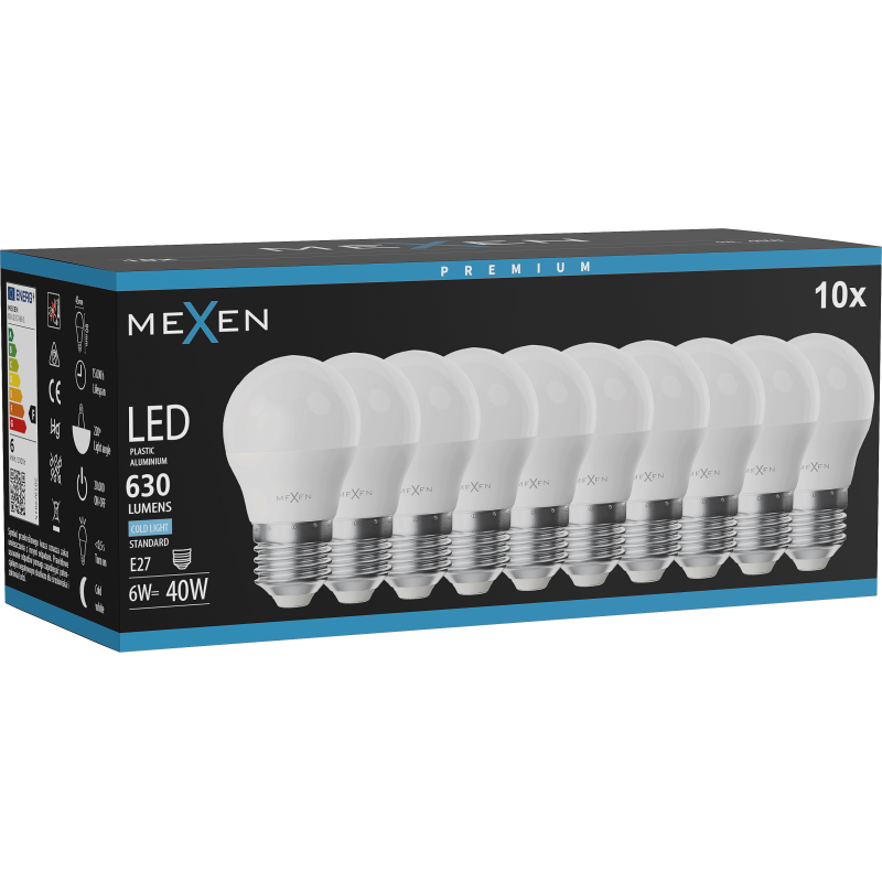 Mexen Nova 10x żarówka LED E27, G45, 6W, Zimna - 6500K, 630 lm - L101-E27-0665-01x10