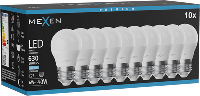 Mexen Nova 10x żarówka LED E27, G45, 6W, Zimna - 6500K, 630 lm - L101-E27-0665-01x10