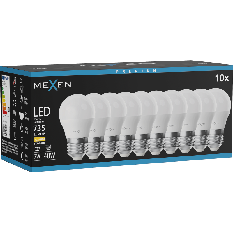 Mexen Nova 10x żarówka LED E27, G45, 7W, Ciepła - 3000K, 735 lm - L101-E27-0730-01x10