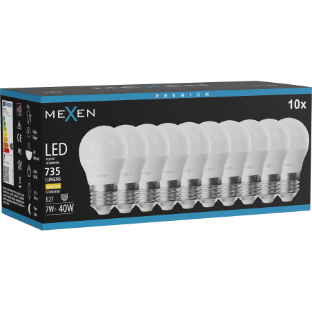 Mexen Nova 10x żarówka LED E27, G45, 7W, Ciepła - 3000K, 735 lm - L101-E27-0730-01x10