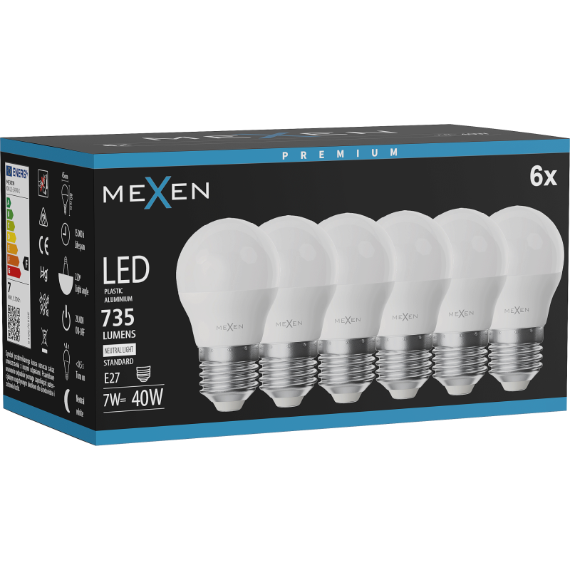 Mexen Nova 6x żarówka LED E27, G45, 7W, Neutralna - 4000K, 735 lm - L101-E27-0740-01x06
