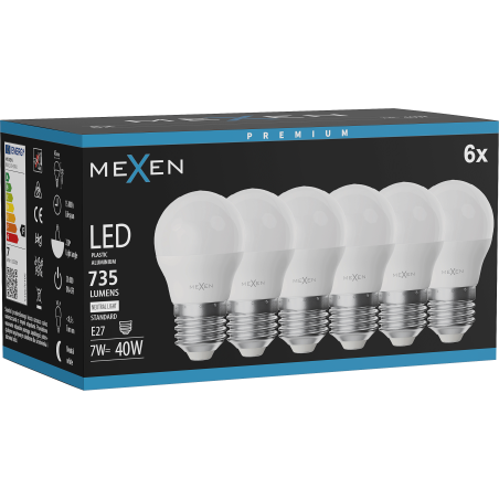 Mexen Nova 6x żarówka LED E27, G45, 7W, Neutralna - 4000K, 735 lm - L101-E27-0740-01x06