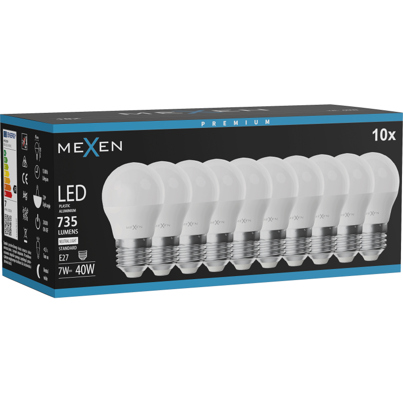 Mexen Nova 10x żarówka LED E27, G45, 7W, Neutralna - 4000K, 735 lm - L101-E27-0740-01x10