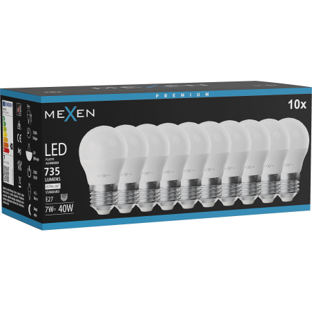 Mexen Nova 10x żarówka LED E27, G45, 7W, Neutralna - 4000K, 735 lm - L101-E27-0740-01x10