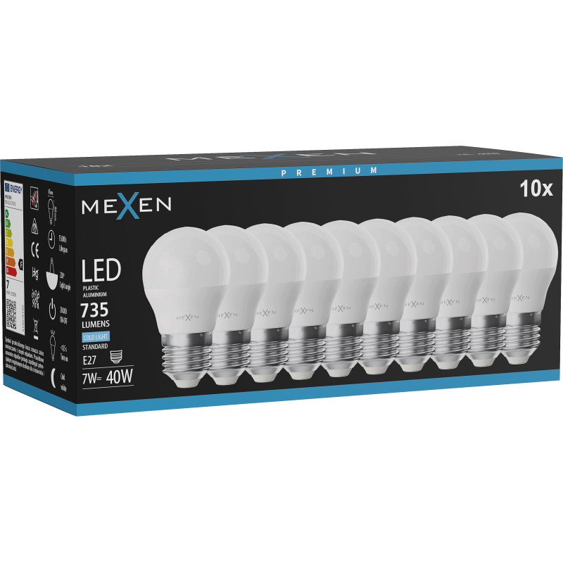 Mexen Nova 10x żarówka LED E27, G45, 7W, Zimna - 6500K, 735 lm - L101-E27-0765-01x10
