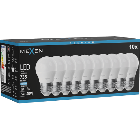 Mexen Nova 10x żarówka LED E27, G45, 7W, Zimna - 6500K, 735 lm - L101-E27-0765-01x10