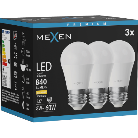 Mexen Nova 3x żarówka LED E27, G45, 8W, Ciepła - 3000K, 840 lm - L101-E27-0830-01x03