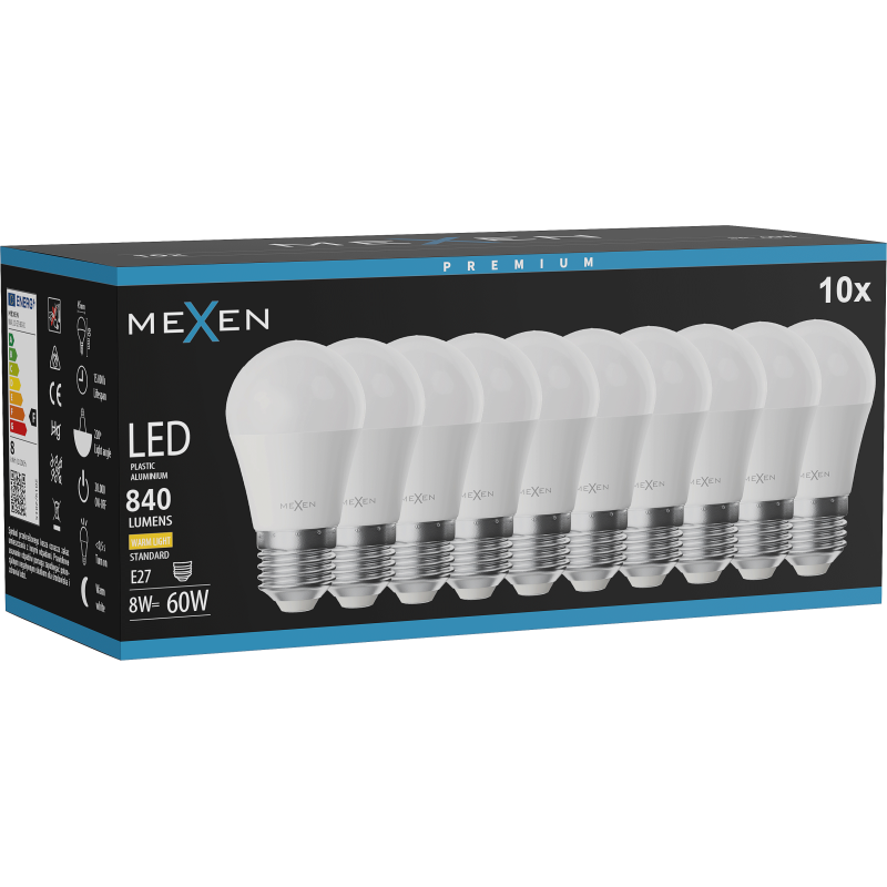 Mexen Nova 10x żarówka LED E27, G45, 8W, Ciepła - 3000K, 840 lm - L101-E27-0830-01x10