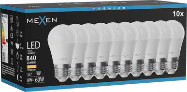 Mexen Nova 10x żarówka LED E27, G45, 8W, Ciepła - 3000K, 840 lm - L101-E27-0830-01x10