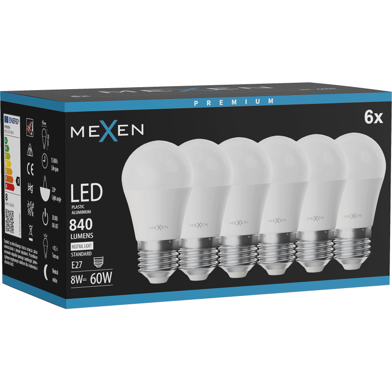 Mexen Nova 6x żarówka LED E27, G45, 8W, Neutralna - 4000K, 840 lm - L101-E27-0840-01x06
