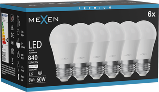 Mexen Nova 6x żarówka LED E27, G45, 8W, Neutralna - 4000K, 840 lm - L101-E27-0840-01x06