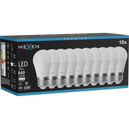 Mexen Nova 10x żarówka LED E27, G45, 8W, Neutralna - 4000K, 840 lm - L101-E27-0840-01x10