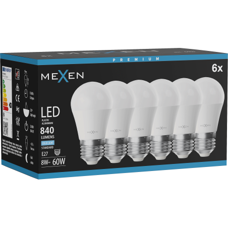 Mexen Nova 6x żarówka LED E27, G45, 8W, Zimna - 6500K, 840 lm - L101-E27-0865-01x06