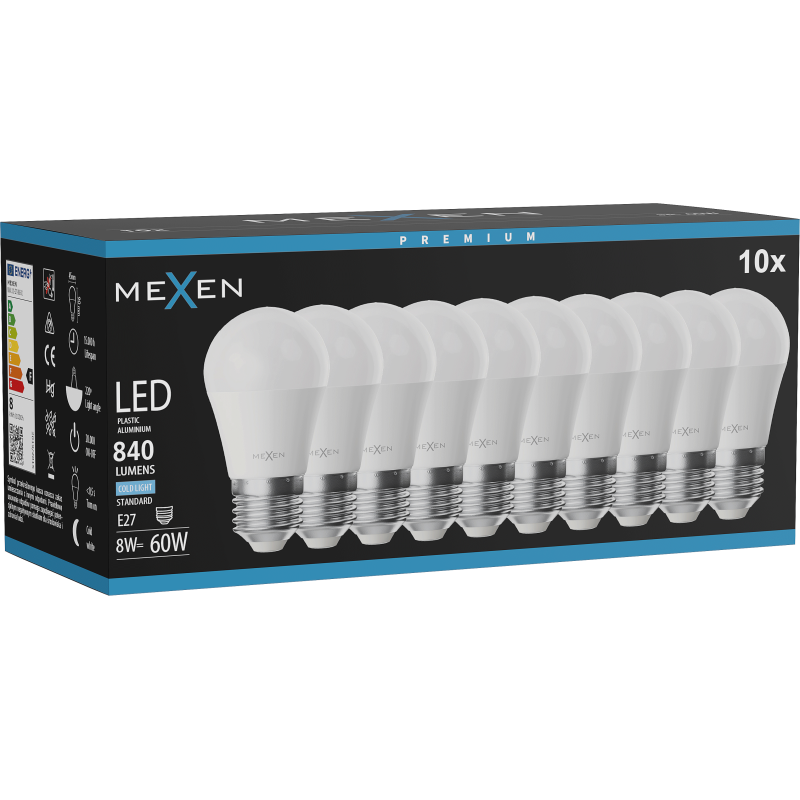 Mexen Nova 10x żarówka LED E27, G45, 8W, Zimna - 6500K, 840 lm - L101-E27-0865-01x10