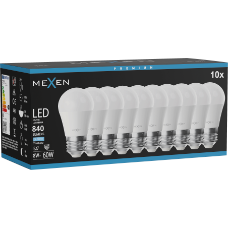 Mexen Nova 10x żarówka LED E27, G45, 8W, Zimna - 6500K, 840 lm - L101-E27-0865-01x10