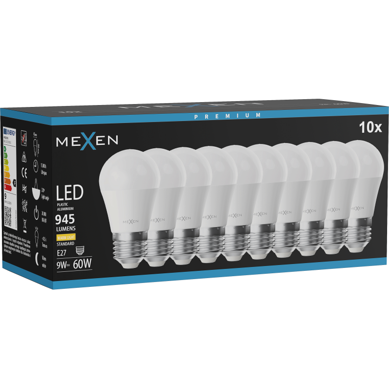 Mexen Nova 10x żarówka LED E27, G45, 9W, Ciepła - 3000K, 945 lm - L101-E27-0930-01x10
