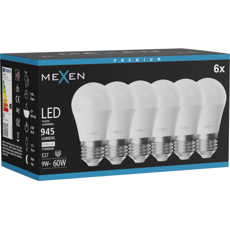 Mexen Nova 6x żarówka LED E27, G45, 9W, Neutralna - 4000K, 945 lm - L101-E27-0940-01x06