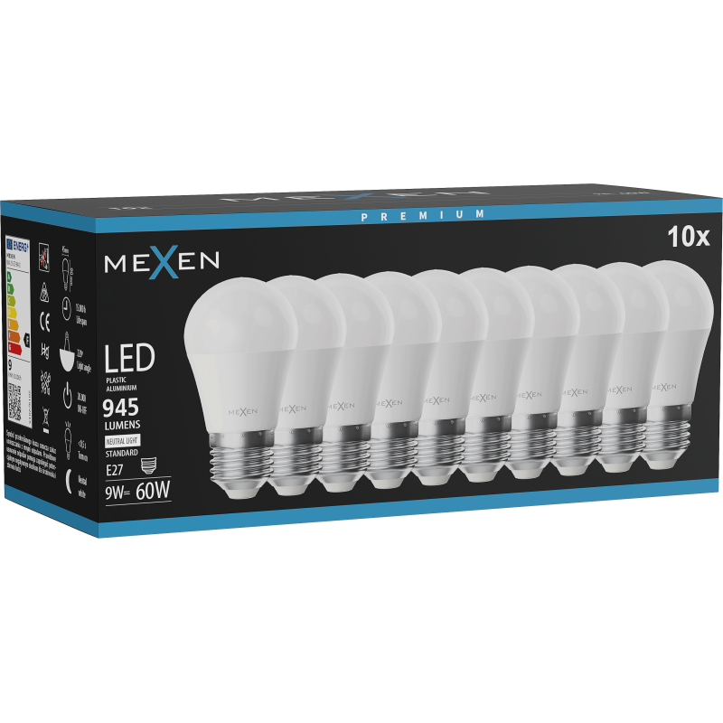 Mexen Nova 10x żarówka LED E27, G45, 9W, Neutralna - 4000K, 945 lm - L101-E27-0940-01x10