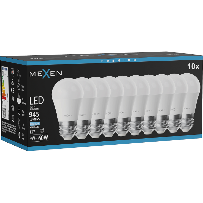 Mexen Nova 10x żarówka LED E27, G45, 9W, Zimna - 6500K, 945 lm - L101-E27-0965-01x10