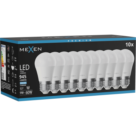 Mexen Nova 10x żarówka LED E27, G45, 9W, Zimna - 6500K, 945 lm - L101-E27-0965-01x10