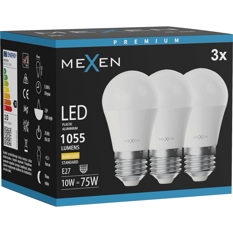 Mexen Nova 3x żarówka LED E27, G45, 10W, Ciepła - 3000K, 1055 lm - L101-E27-1030-01x03