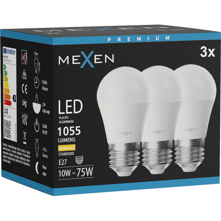 Mexen Nova 3x żarówka LED E27, G45, 10W, Ciepła - 3000K, 1055 lm - L101-E27-1030-01x03