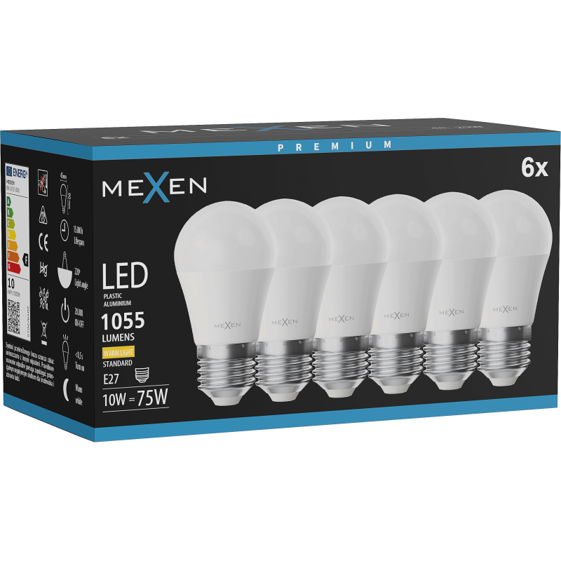 Mexen Nova 6x żarówka LED E27, G45, 10W, Ciepła - 3000K, 1055 lm - L101-E27-1030-01x06
