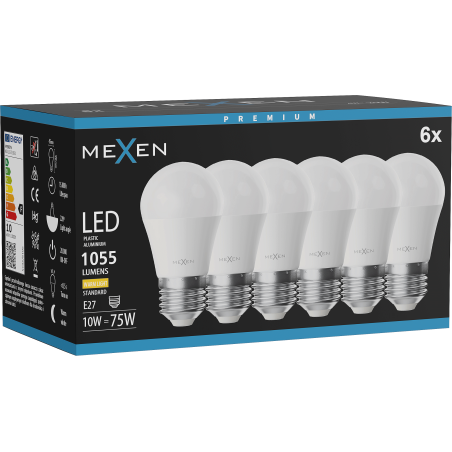 Mexen Nova 6x żarówka LED E27, G45, 10W, Ciepła - 3000K, 1055 lm - L101-E27-1030-01x06