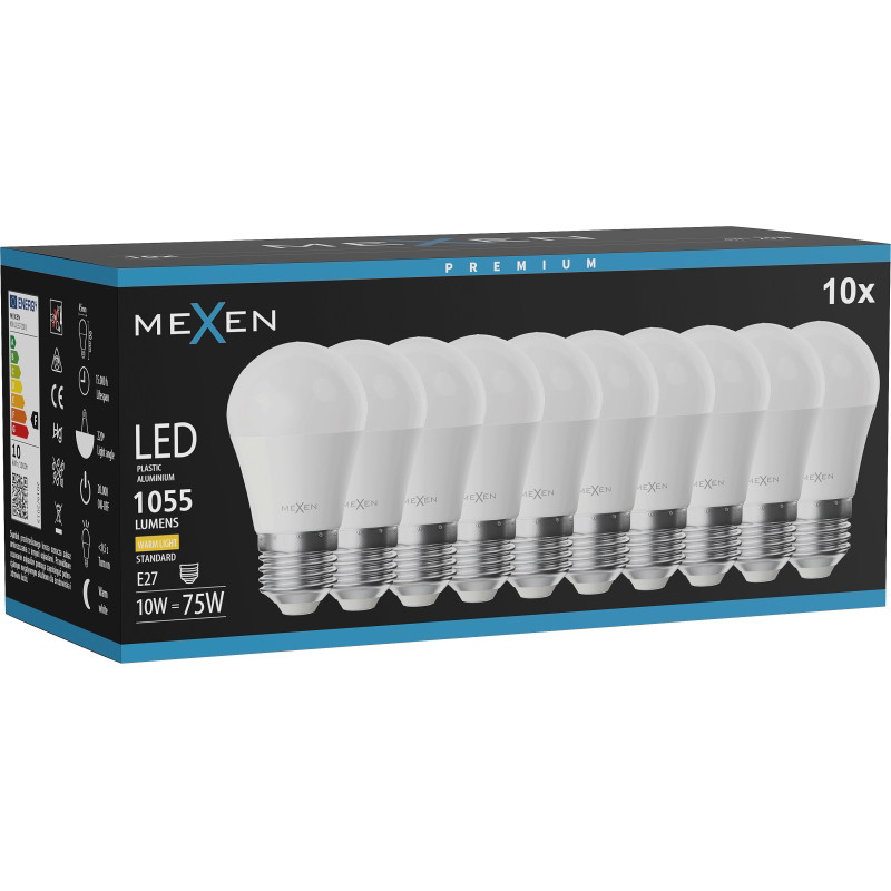 Mexen Nova 10x żarówka LED E27, G45, 10W, Ciepła - 3000K, 1055 lm - L101-E27-1030-01x10
