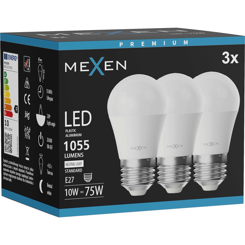 Mexen Nova 3x żarówka LED E27, G45, 10W, Neutralna - 4000K, 1055 lm - L101-E27-1040-01x03