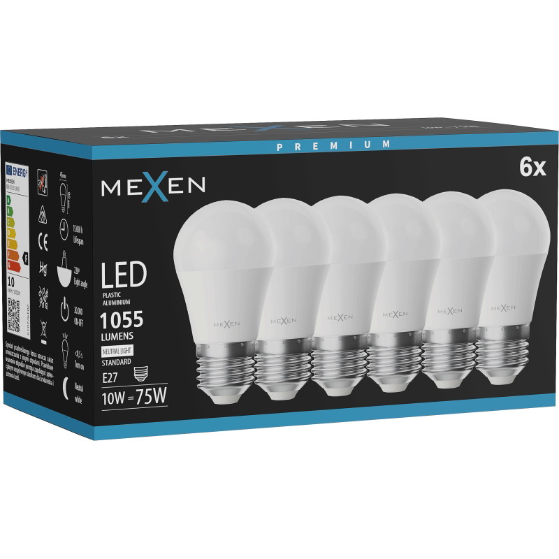 Mexen Nova 6x żarówka LED E27, G45, 10W, Neutralna - 4000K, 1055 lm - L101-E27-1040-01x06