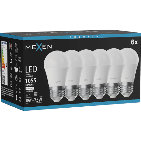 Mexen Nova 6x żarówka LED E27, G45, 10W, Neutralna - 4000K, 1055 lm - L101-E27-1040-01x06