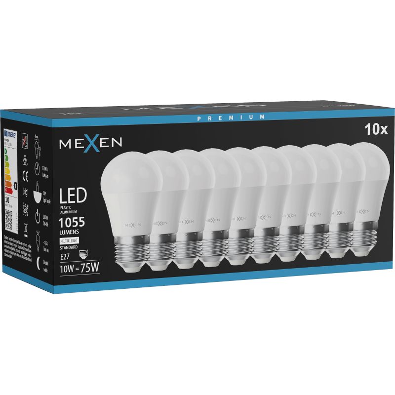 Mexen Nova 10x żarówka LED E27, G45, 10W, Neutralna - 4000K, 1055 lm - L101-E27-1040-01x10