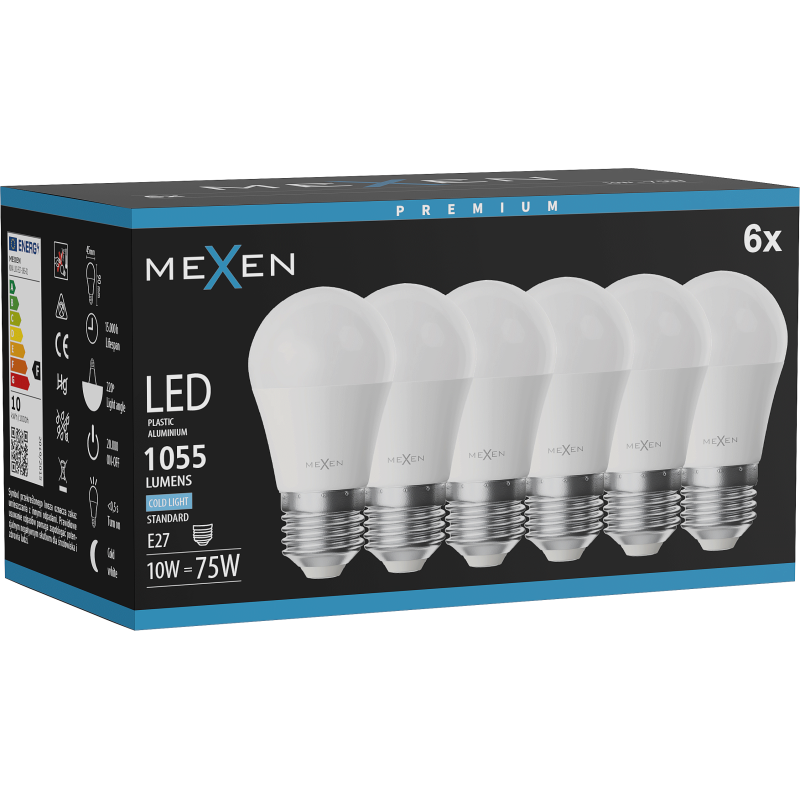 Mexen Nova 6x żarówka LED E27, G45, 10W, Zimna - 6500K, 1055 lm - L101-E27-1065-01x06