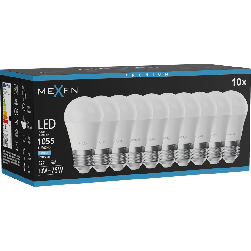 Mexen Nova 10x żarówka LED E27, G45, 10W, Zimna - 6500K, 1055 lm - L101-E27-1065-01x10