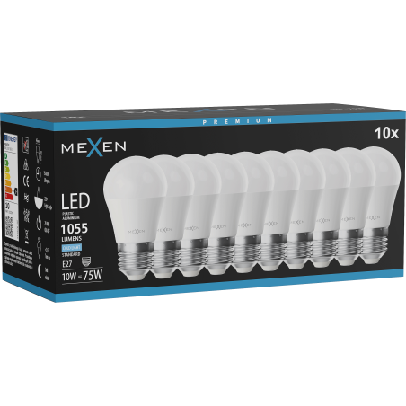 Mexen Nova 10x żarówka LED E27, G45, 10W, Zimna - 6500K, 1055 lm - L101-E27-1065-01x10