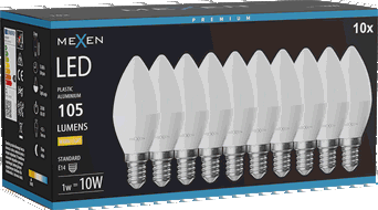 Mexen Nova 10x żarówka LED E14, C37, 1W, Ciepła - 3000K, 105 lm - L102-E14-0130-01x10