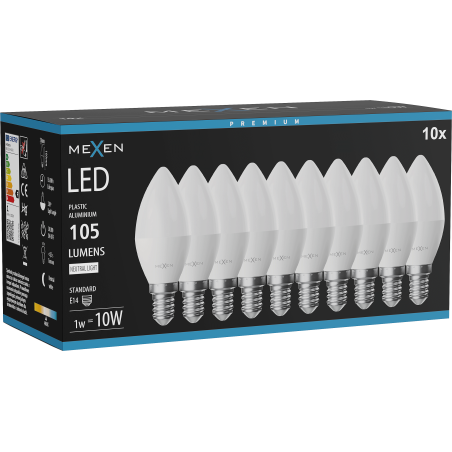 Mexen Nova 10x żarówka LED E14, C37, 1W, Neutralna - 4000K, 105 lm - L102-E14-0140-01x10