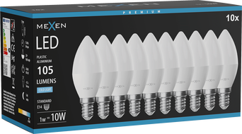 Mexen Nova 10x żarówka LED E14, C37, 1W, Zimna - 6500K, 105 lm - L102-E14-0165-01x10