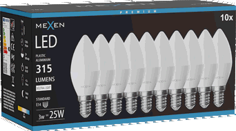 Mexen Nova 10x żarówka LED E14, C37, 3W, Neutralna - 4000K, 315 lm - L102-E14-0340-01x10
