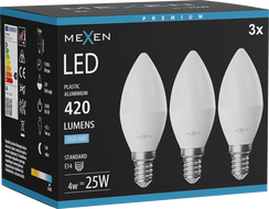 Mexen Nova 3x żarówka LED E14, C37, 4W, Zimna - 6500K, 420 lm - L102-E14-0465-01x03