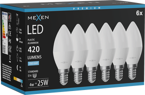 Mexen Nova 6x żarówka LED E14, C37, 4W, Zimna - 6500K, 420 lm - L102-E14-0465-01x06