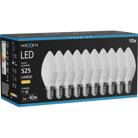Mexen Nova 10x żarówka LED E14, C37, 5W, Ciepła - 3000K, 525 lm - L102-E14-0530-01x10