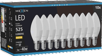 Mexen Nova 10x żarówka LED E14, C37, 5W, Ciepła - 3000K, 525 lm - L102-E14-0530-01x10